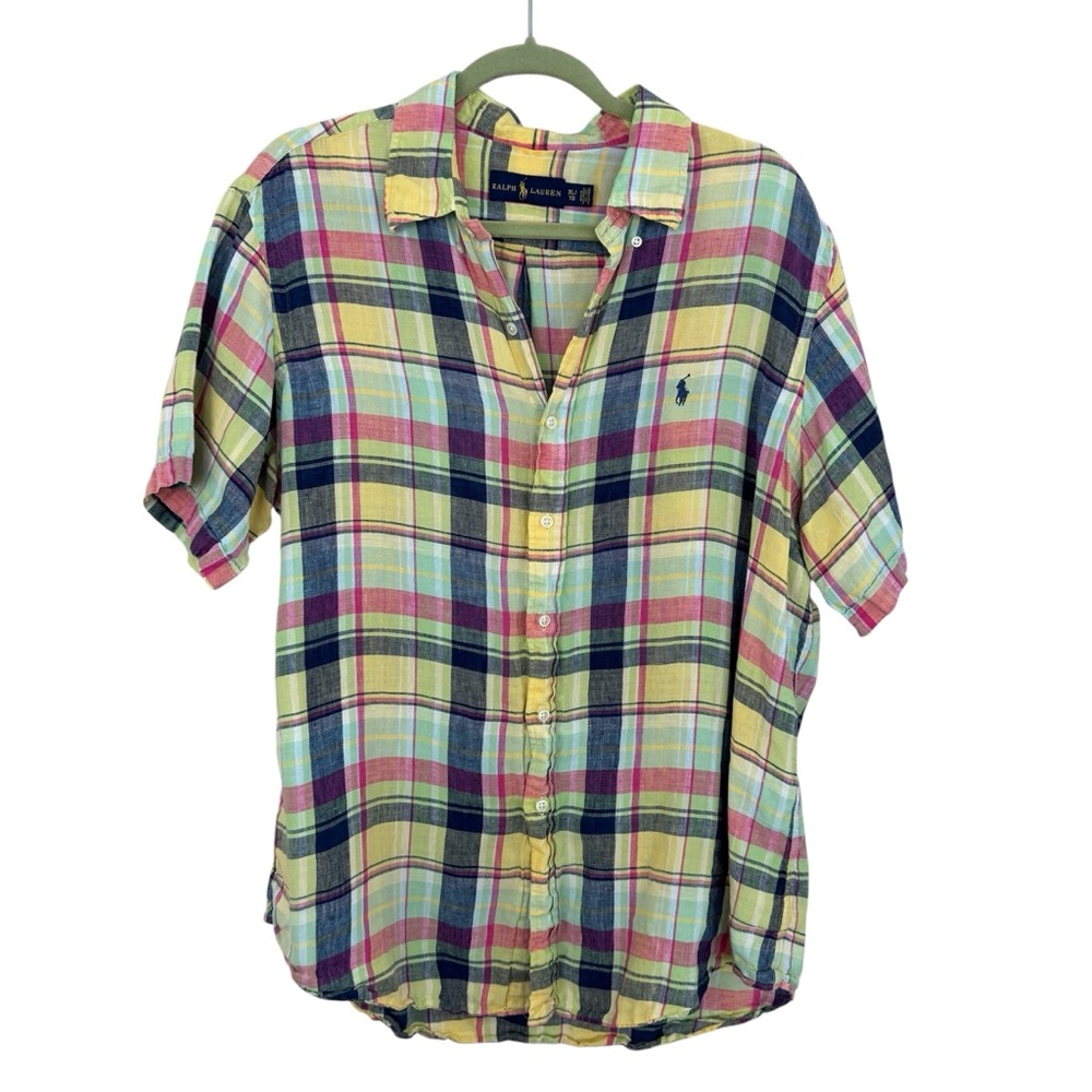 Ralph Lauren 100% Linen Mens Sz XL Short Sleeve Button Down Shirt